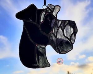 Schnauzer stained glass ornament- Black with natural ears.