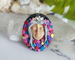 Butterfly Garden Polymer Clay Goddess Pendant