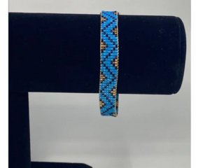 Blue black and gold seed bead bracelet 