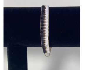Black White and Gold Bracelet, loom-beaded bracelet