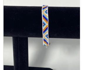 Native American Indian style, bead bracelet , white blue and orange 