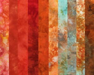 Hand dyed quilting cotton stash bundle in shades of orange and red