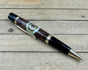 Macanudo cigar label band and walnut wood ballpoint pen