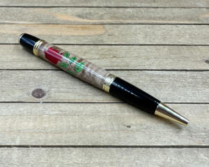 Red rose and stem laser inlay wood pen