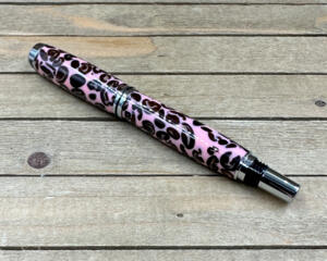 Strawberry pink resin and real coffee beans rollerball pen