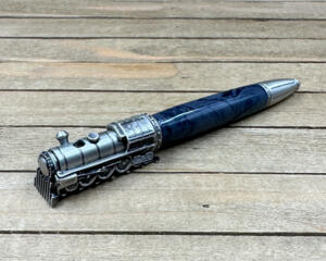antique pewter and slate colored resin locomotive ballpoint pen