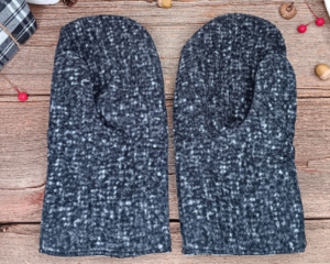 Handmade black men's xl mittens, made from soft fleece; cozy winter mittens for men with extra large hands.