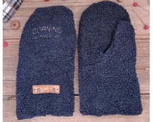 Handmade navy blue men's xl mittens, made from soft boucle fleece; cozy winter mittens for men with extra large hands.