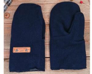 Handmade navy blue men's xl mittens, made from soft upcycled wool; cozy winter mittens for men with extra large hands.