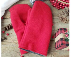 Handmade red men's xl mittens, made from soft upcycled wool; cozy winter mittens for men with extra large hands.