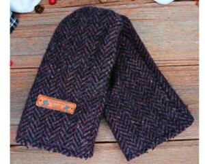 Handmade black brown herringbone pattern men's wide mittens, made from soft, durable upcycled wool.
