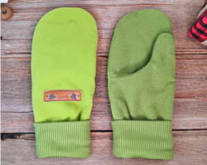 Handmade soft green fleece women's regular mittens, made from warm upcycled fleece; lined winter mittens for woman.