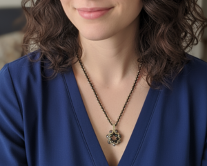 Yellow Petal Bloom Necklace featuring cream and black beaded pendant with floral-inspired shape.