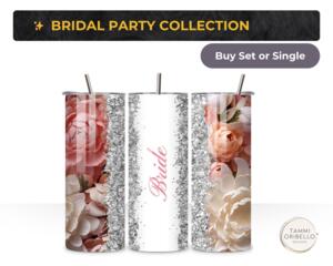Fall flowers bridal party 20 oz tumblers with faux glitter band hero

