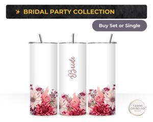 Pink flowers  bridal party 20 oz stainless tumblers hero

