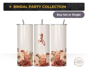 White Faux Glitter Look bridal tumbler, 20 oz stainless steel, front and back
