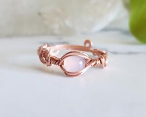 Pink Chalcedony Adjustable Copper Ring