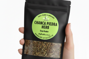 Stone Breaker Chanca Piedra herb (Phyllanthus niruri) showing dried crushed stems and fresh leaves.