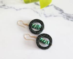 Magnesite & Serpentine Gold Colored Sterling Silver Earrings Main View