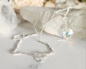 Vintage Crystal Heart Sterling Silver Necklace