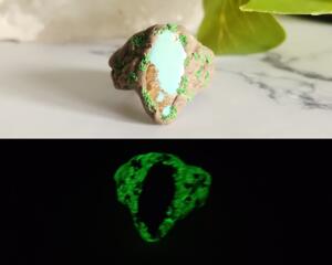 Turquoise Polymer Clay and Stainless Steel Ring Daytime and Nighttime Views