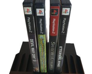 PlayStation 2 Game Holder Sony Video Rack DVD Storage Display Gold Letters PS2 Shaddow of Colossus Devil May Cry Spongebob Grand Theft Auto