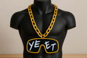 Gold Jey Uso Yeet Glasses Fan Emblem Inspired WWE Wrestling Necklace Chain 32" Fan Hype Bling Survivor Series Royal Rumble WrestleMania WWF