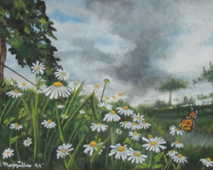 Butterfly and Daises Painting, "Spring May Flowers"
