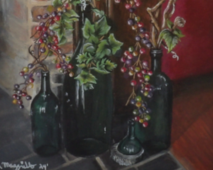 Wine Bottles Still Life Painting, "Winterberry Wine"