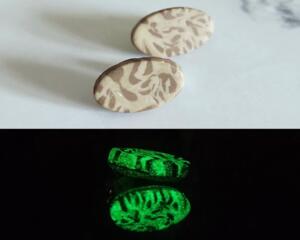 Animal Print Glow in the Dark Stud Earrings Daytime and Nighttime View