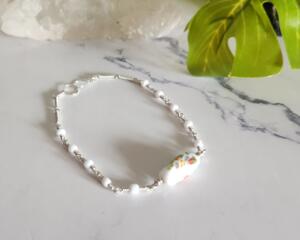 Porcelain Flower Sterling Silver Bracelet Overhead View
