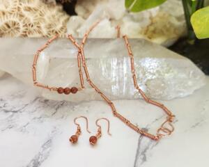Goldstone Necklace and Earrings Copper Jewelry Set