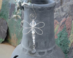 clear glass beaded wire dragonfly ornament
