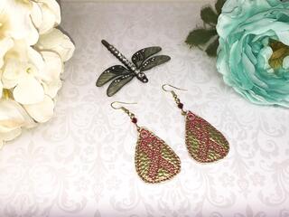 Handmade Tear Drop Breast Cancer Ribbon Vinyl Machine Embroidery Earrings