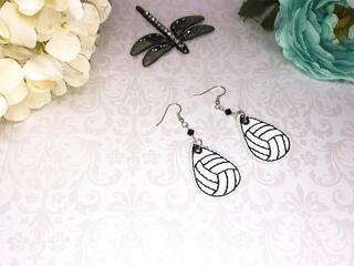 Handmade Tear Drop Volleyball Vinyl Machine Embroidery Earrings