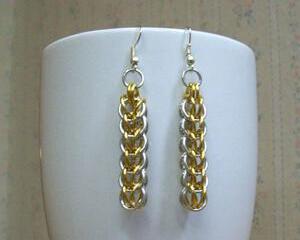 Chainmaille Full Persian Earrings, Gold and Silver
