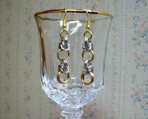 Chainmaille Half Byzantine Earrings, Gold and Silver