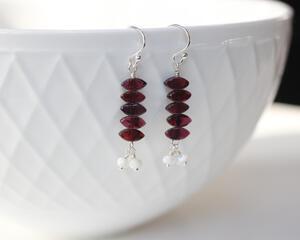Garnet Drop Sterling Silver Earrings