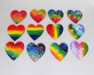 Small 3" inch rainbow heart shaped magnetic canvas fridge art by RainbowMaille