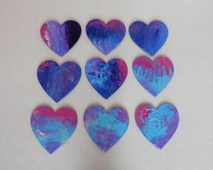 Small 3" inch heart shaped refrigerator magnet art in pink, blue, purple by RainbowMaille