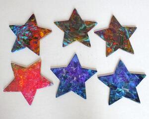 Small star shaped rainbow painted magnetic canvas fridge art by RainbowMaille