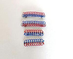 Patriotic red white and blue chainmaille barrettes in European 4-in-1 pattern, handmade in the USA by RainbowMaille