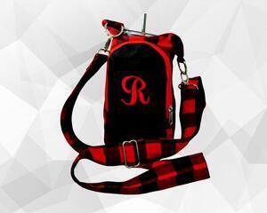 personalized water bottle holder buffalo plaid tumbler carrier red and black by a fur baby favorite