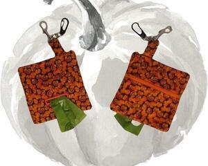 pumpkin Dog poop bag holder little pumpkins autumn orange and black lined with orange  zipper close made in USA