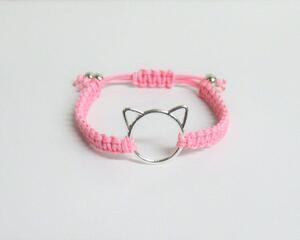 Macrame Bracelet with Cat Charm