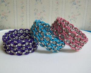 Chainmaille Helm Weave Cuff Bracelet, Stretch, Assorted Pastel Colors