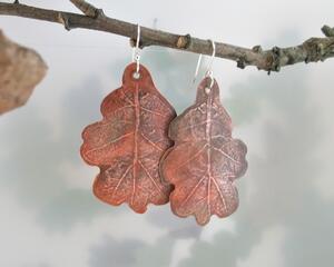 large lightweight copper oak leaf earrings
