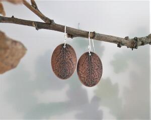 small lightweight copper oak leaf fall earrings