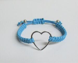 Macrame bracelet with large silver heart charm