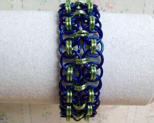 Chainmaille Helm Weave Cuff Bracelet, Double Row